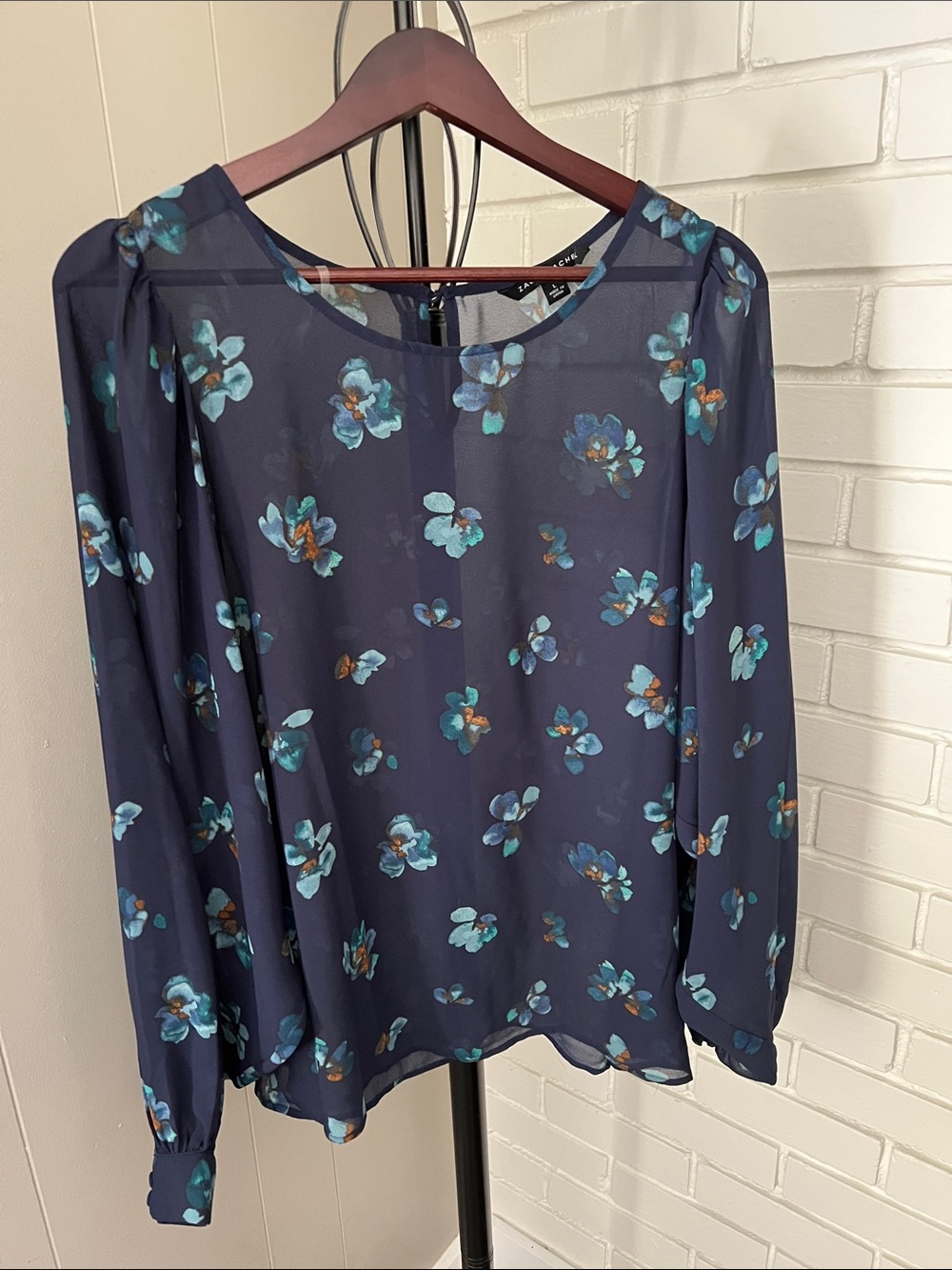 Zac & Rachel Navy Blue Floral Long-Sleeve Blouse